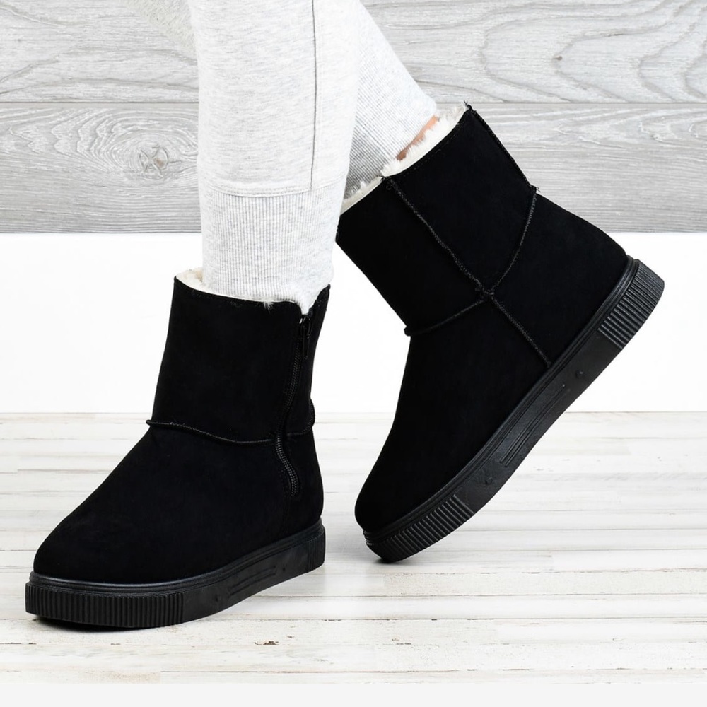 Never worn black faux fur boots